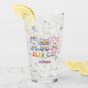 Ally Cat – Cute Colourful Cat LGBTQ Pride Glass
