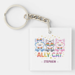 Ally Cat – Cute Colourful Cat LGBTQ Pride Key Ring