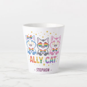 Ally Cat – Cute Colourful Cat LGBTQ Pride Latte Mug