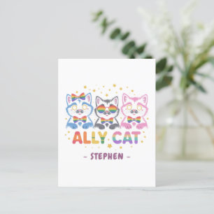 Ally Cat – Cute Colourful Cat LGBTQ Pride Postcard