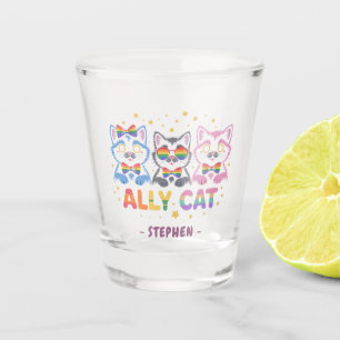 Ally Cat – Cute Colourful Cat LGBTQ Pride Shot Glass