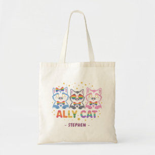 Ally Cat – Cute Colourful Cat LGBTQ Pride Tote Bag