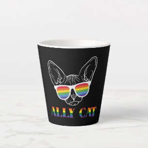 Ally Cat – Cute Pride Cat with Rainbow Sunglasses Latte Mug