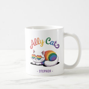 Ally Cat – Cute White Cat LGBTQ Pride (2) Coffee Mug