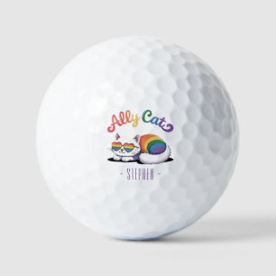 Ally Cat – Cute White Cat LGBTQ Pride (2) Golf Balls