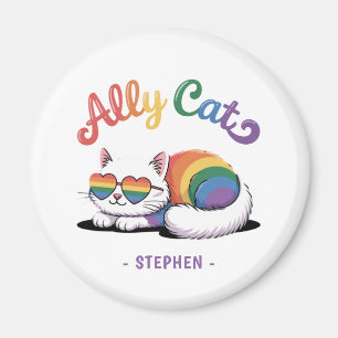 Ally Cat – Cute White Cat LGBTQ Pride (2) Magnet