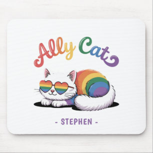 Ally Cat – Cute White Cat LGBTQ Pride (2) Mouse Pad