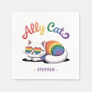 Ally Cat – Cute White Cat LGBTQ Pride (2) Napkin