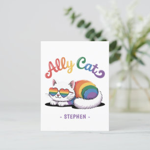 Ally Cat – Cute White Cat LGBTQ Pride (2) Postcard