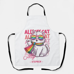 Ally Cat – Cute White Cat LGBTQ Pride Apron
