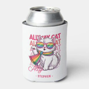Ally Cat – Cute White Cat LGBTQ Pride Can Cooler