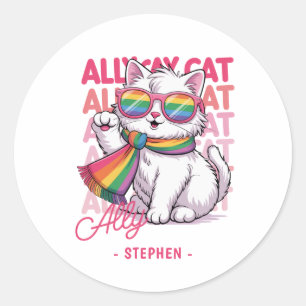 Ally Cat – Cute White Cat LGBTQ Pride Classic Round Sticker