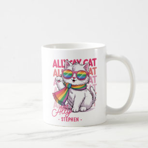 Ally Cat – Cute White Cat LGBTQ Pride Coffee Mug