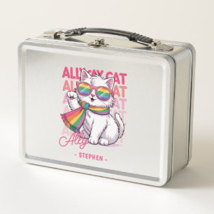Ally Cat – Cute White Cat LGBTQ Pride Metal Lunch Box
