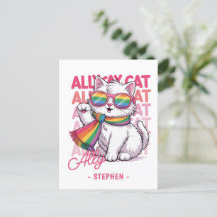 Ally Cat – Cute White Cat LGBTQ Pride Postcard