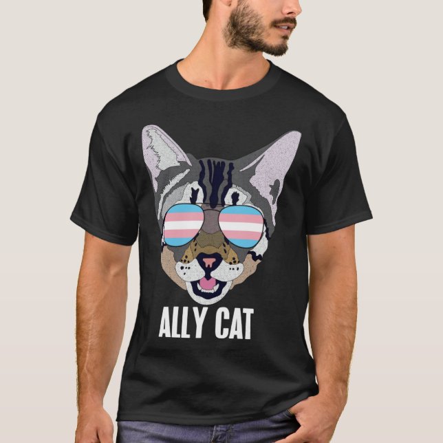 Ally Cat Funny Cat Trans Pride T-Shirt (Front)