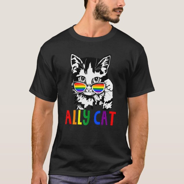 Ally Cat Lgbt Flag Gay Pride Ally Rainbow Mens Wom T-Shirt (Front)