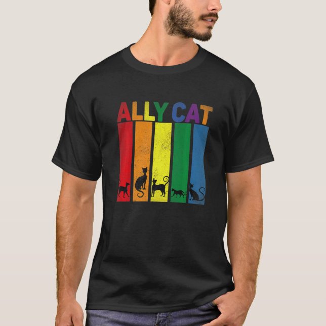 Ally Cat Lgbt Gay Rainbow Pride Flag  Ally Cat Lgb T-Shirt (Front)