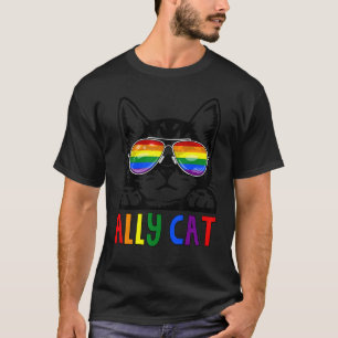 Ally Cat Lgbt Gay Rainbow Pride Flag Boys Men Girl T-Shirt
