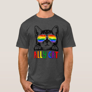 Ally Cat LGBT Gay Rainbow Pride Flag Boys Men T-Shirt