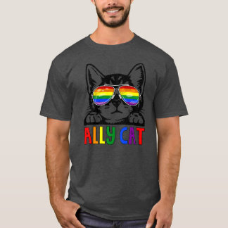 Ally Cat LGBT Gay Rainbow Pride Flag Boys Men T-Shirt