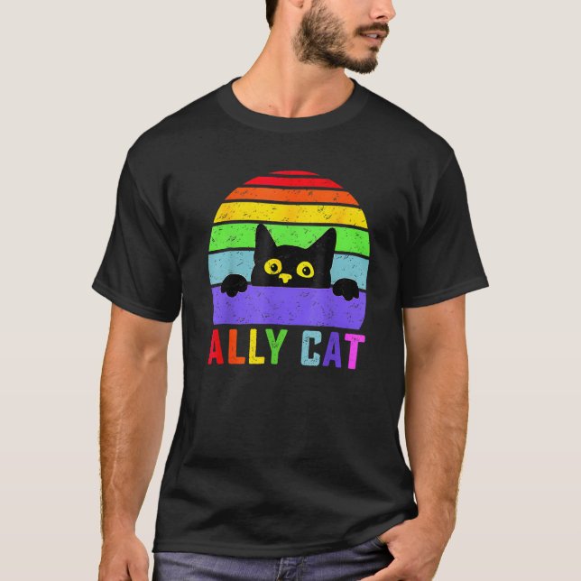 Ally Cat LGBT Gay Rainbow Pride Flag  Cat  1 T-Shirt (Front)