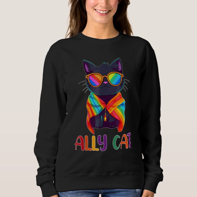 Ally Cat LGBT Gay Rainbow Pride Flag  Cat  2 Sweatshirt (Front)