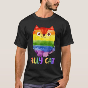 Ally Cat LGBT Gay Rainbow Pride Flag Cat 4 T-Shirt