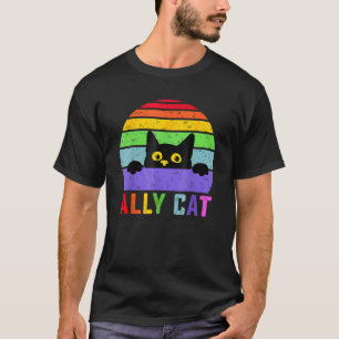 Ally Cat LGBT Gay Rainbow Pride Flag  Cat T-Shirt