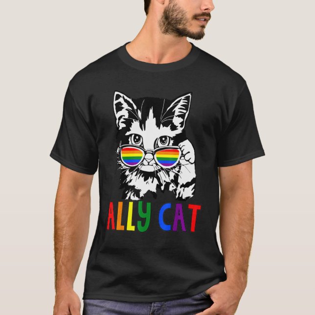 Ally Cat Lgbt Pride Flag Gay Pride Ally Rainbow Me T-Shirt (Front)