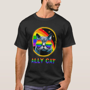 Ally Cat LGBT Pride Month Cat With Ally Pride Rain T-Shirt