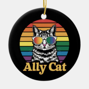 Ally Cat LGBT Rainbow Flag LGBTQ Gift Ceramic Ornament