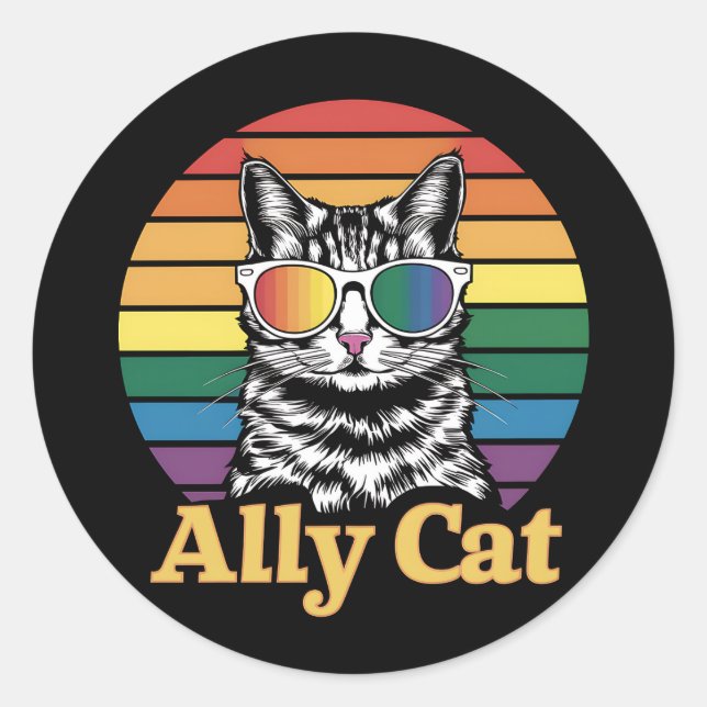 Ally Cat LGBT Rainbow Flag LGBTQ Gift Classic Round Sticker (Front)