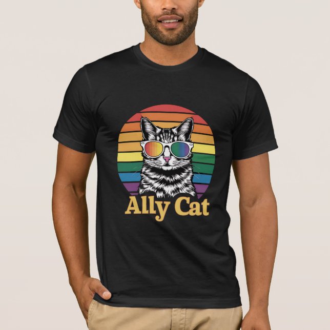 Ally Cat LGBT Rainbow Flag LGBTQ Gift T-Shirt (Front)