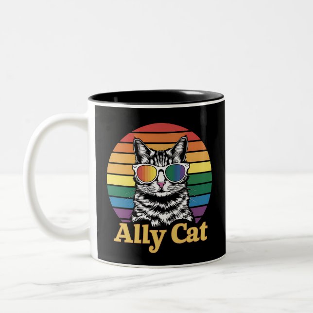 Ally Cat LGBT Rainbow Flag LGBTQ Gift Two-Tone Coffee Mug (Left)