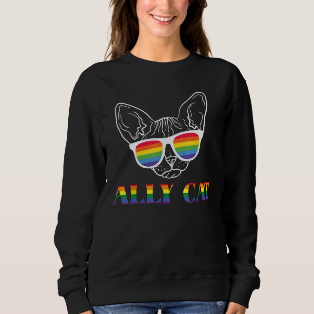 Ally Cat LGBT Rainbow Gay Pride Flag  Ally Cat LGB Sweatshirt (Front)