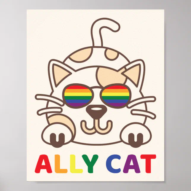 Ally Cat LGBTQ Gay Lesbian Rainbow Pride Flag Poster | Zazzle
