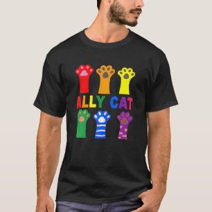 Ally Cat Purride Paw Rainbow Cat Lgbt Gay Pride T-Shirt