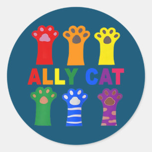 Ally Cat Purride Rainbow Funny Cat Lover LGBT Gay Classic Round Sticker