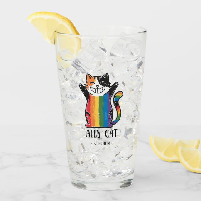Ally Cat – Rainbow Cat LGBTQ Pride (2) Glass (Front Ice)