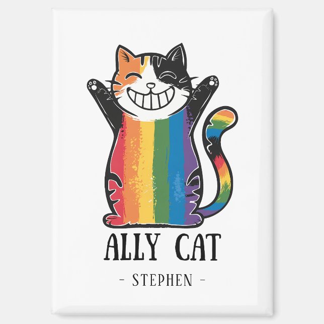 Ally Cat – Rainbow Cat LGBTQ Pride (2) Magnet (Front)