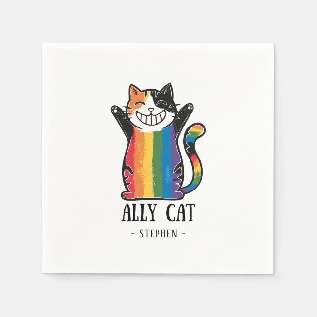 Ally Cat – Rainbow Cat LGBTQ Pride (2) Napkin (Front)