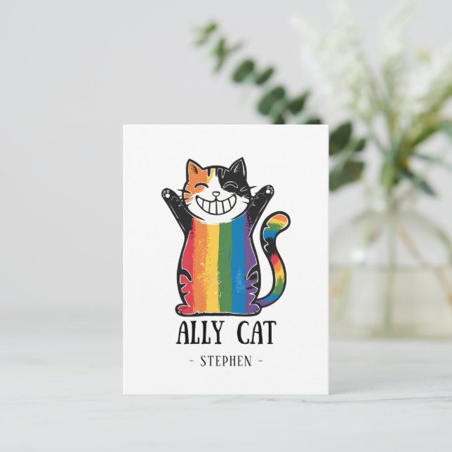 Ally Cat – Rainbow Cat LGBTQ Pride (2) Postcard (Standing Front)