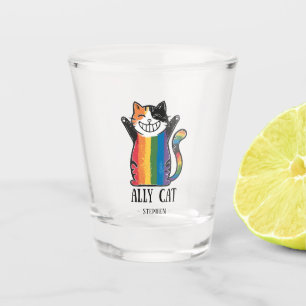 Ally Cat – Rainbow Cat LGBTQ Pride (2) Shot Glass