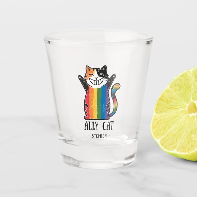 Ally Cat – Rainbow Cat LGBTQ Pride (2) Shot Glass (Front)