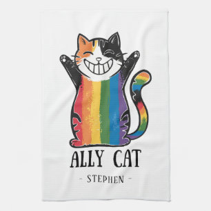 Ally Cat – Rainbow Cat LGBTQ Pride (2) Tea Towel