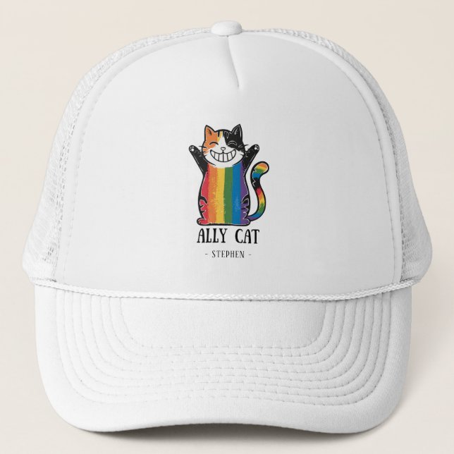 Ally Cat – Rainbow Cat LGBTQ Pride (2) Trucker Hat (Front)