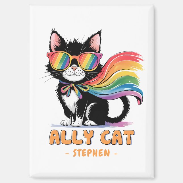 Ally Cat – Rainbow Cat LGBTQ Pride Magnet (Front)