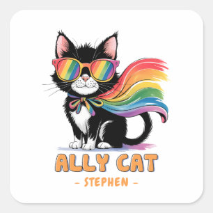 Ally Cat – Rainbow Cat LGBTQ Pride Square Sticker