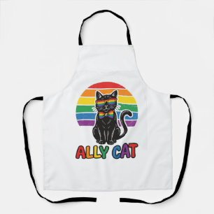 Ally Cat Rainbow Pride Vintage Cat Shirt Design_1 Apron
